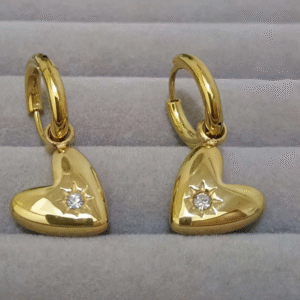 Stylish Heart Dangler Earrings 18K Gold Plated