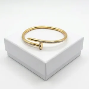Title Crystal Nail Anti-Tarnish Bracelet | 18K Gold PVD