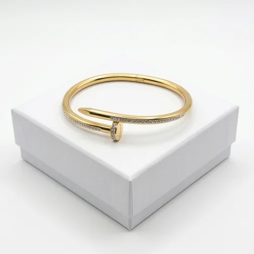 Title Crystal Nail Anti-Tarnish Bracelet | 18K Gold PVD