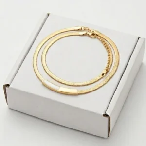 Herringbone Bar Anti-Tarnish Chain | 18K Gold Plating