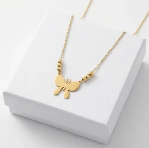 Brushed Butterfly Chain With Pendent | 18K Gold Plating