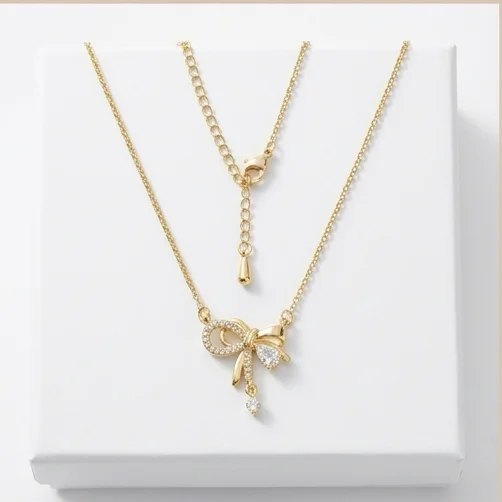Ribbon Bow Anti-Tarnish Chain With Pendent | 18K Gold plating