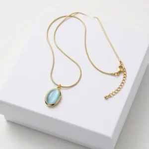Oval Teal Anti-Tarnish Chain With Pendent | 18K Gold Plating