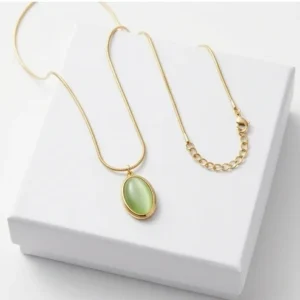 Oval Teal Anti-Tarnish Chain With Pendent | 18K Gold Plating