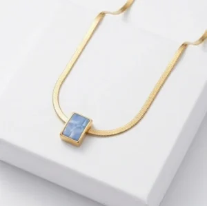 Azure Marble Anti-Tarnish Chain With Pendent | Gold Plating