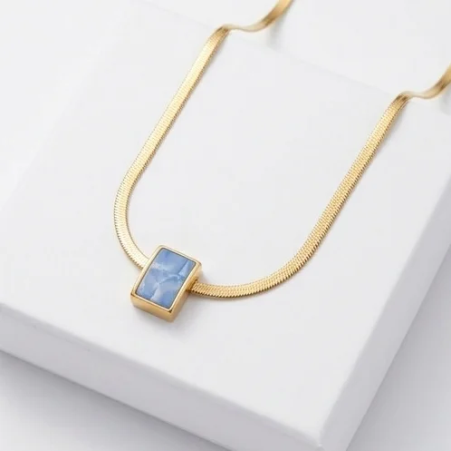 Azure Marble Anti-Tarnish Chain With Pendent | Gold Plating
