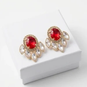 Oval Crimson Red Crystal Fan Fashion Earring Category: Fashion Earring