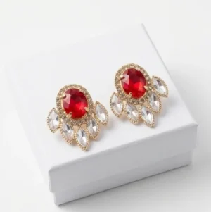 Oval Crimson Red Crystal Fan Fashion Earring Category: Fashion Earring