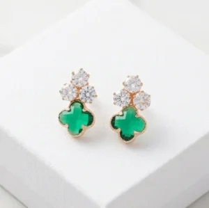 Clover Emerald Green Crystal Stud Fashion Earring