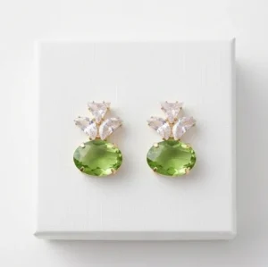 Crown Olive Green Crystal Fashion Earring