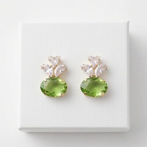 Crown Olive Green Crystal Fashion Earring
