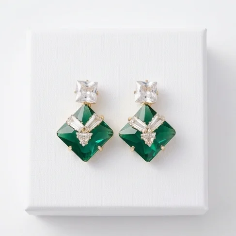 Square Emerald Green Crystal Geometric Fashion Earring