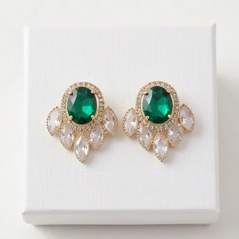 Oval Mint Green Marquise Fan Fashion Earring