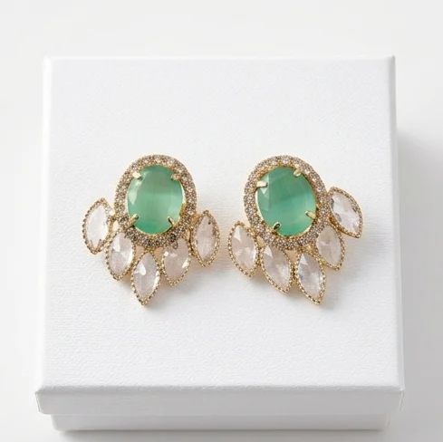 Oval Mint Green Marquise Fan Fashion Earring