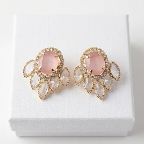 Oval Rose Pink Marquise Fan Fashion Earring