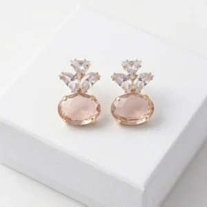 Oval Smokey Pink Crown Crystal Fashion Earring