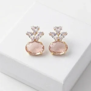 Oval Smokey Pink Crown Crystal Fashion Earring