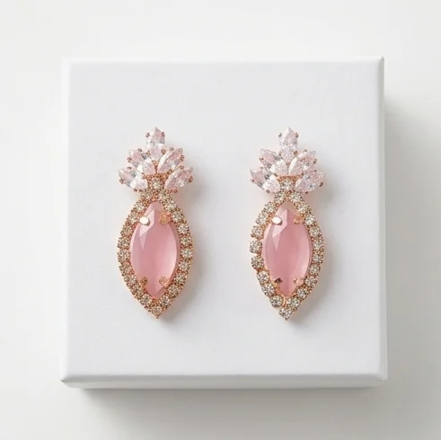 Marquise Drop Blush Pink Floral Fashion Earring