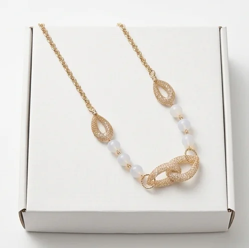 Frosted Bead Fashion Necklace | Gold Finishing