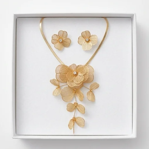 Floral Filigree Fashion Necklace Set | Gold Finishing
