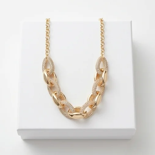 Chunky Mesh Link Fashion Necklace | Gold Finishing