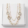 Layered Crystal Link Fashion Necklace | Gold Finishing