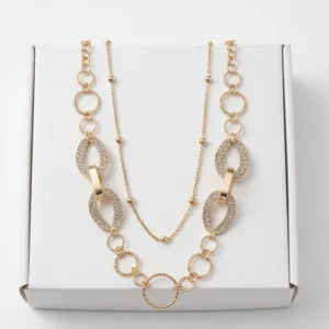 Layered Crystal Link Fashion Necklace | Gold Finishing
