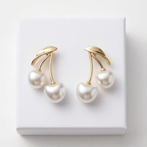 Pearl Cherry Anti-Tarnish Ear Ring | 18K Gold Plating