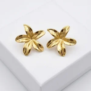 Floral Plumeria Anti-Tarnish Ear Ring | Gold Plating