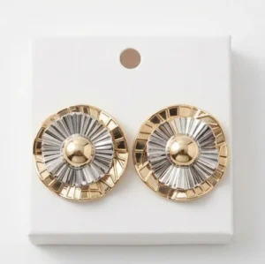 Radial Dual Gold Silver Anti-Tarnish Ear Ring | 18K Gold Plating