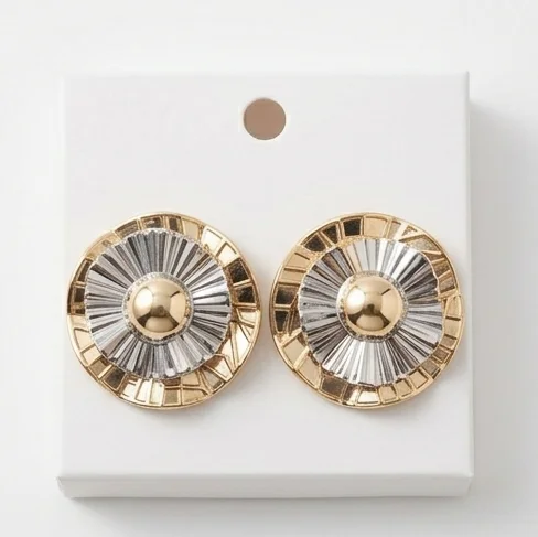 Radial Dual Gold Silver Anti-Tarnish Ear Ring | 18K Gold Plating