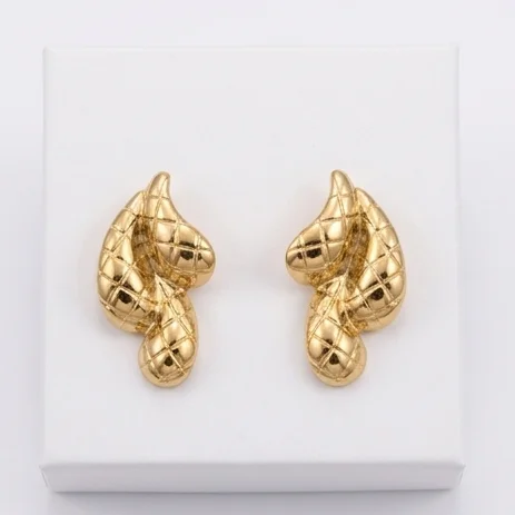 Quilt Three Drops Anti-Tarnish Ear Ring | 18K Gold Plating