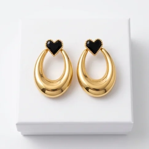 Bold Heart Hoop Anti-Tarnish Ear Ring | Gold Plating