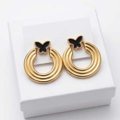 Golden Butterfly Hoop Anti-Tarnish Ear Ring | Gold Plating