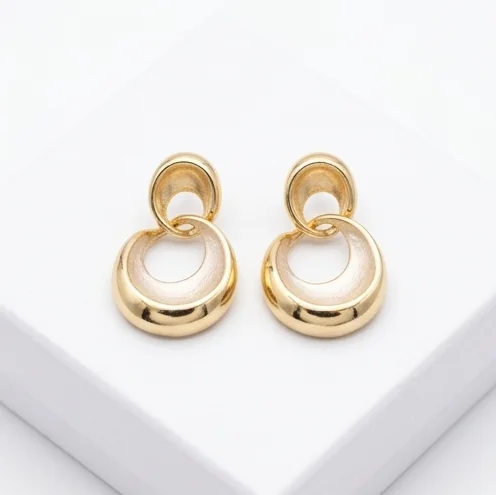Dual Circle Anti-Tarnish Ear Ring | Gold Plating