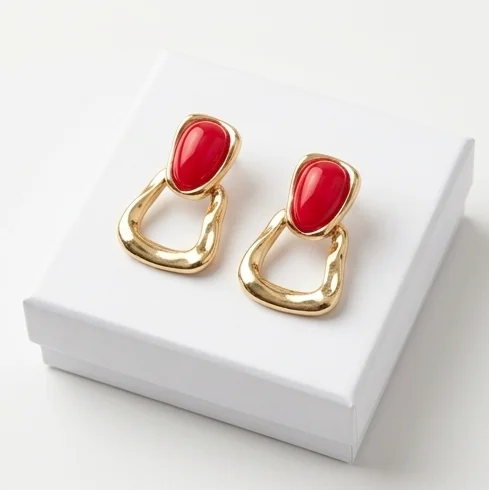 Bold Ruby Anti-Tarnish Ear Ring | 18K Gold Plating