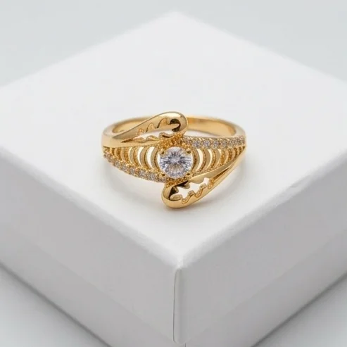 Aura Filigree Anti-Tarnish Finger Ring | 18K Gold Plating