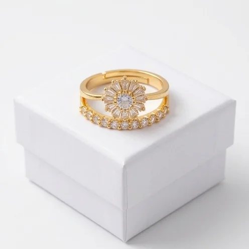 Celestial Bloom Anti-Tarnish Finger Ring | Gold Plating