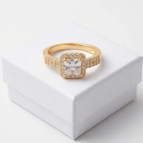 Princess Cut Anti-Tarnish Finger Ring | Gold Plating