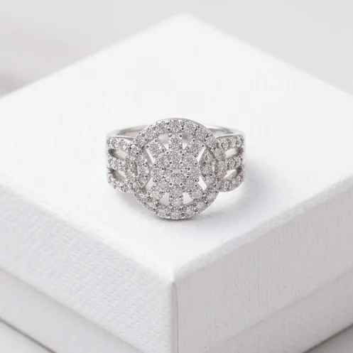 Intricate Filigree Clear Anti Tarnish Silver Plated Ring