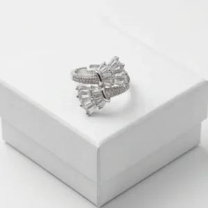 Fan Motif Clear Anti Tarnish Silver Plated Finger ring