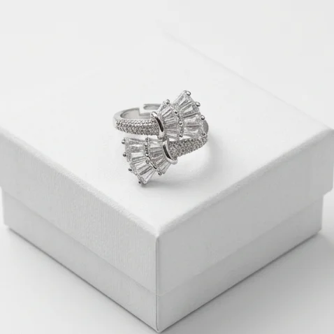 Fan Motif Clear Anti Tarnish Silver Plated Finger ring