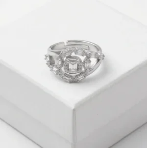 Interlocking Cross Link Clear Anti Tarnish Silver Plated Ring